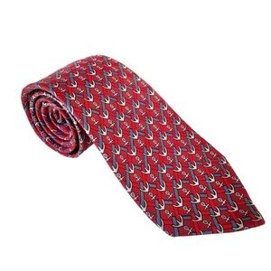 Authentic HERMES 100% Silk Red White & Blue Anchor Neck Tie with Box